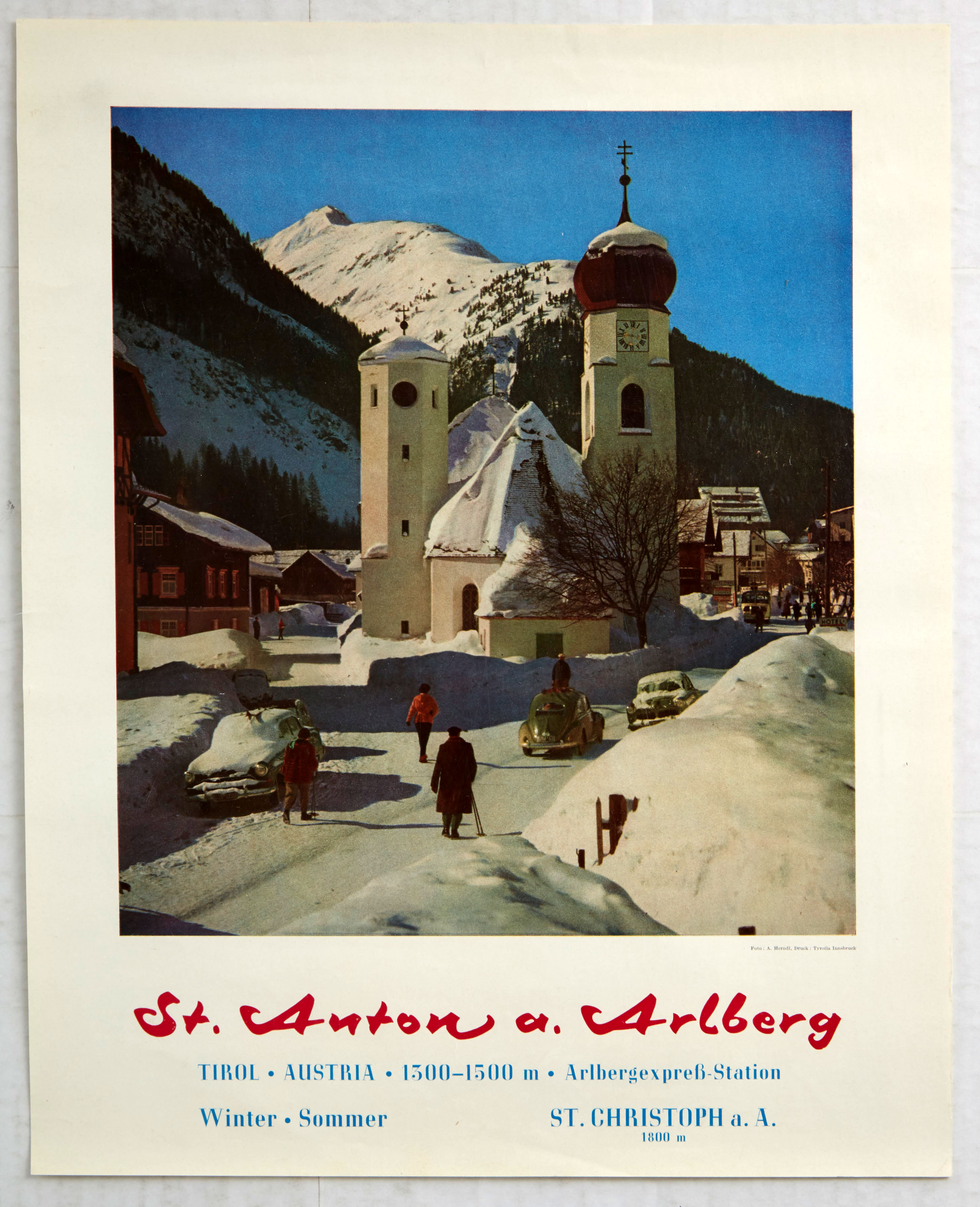 Original Travel Poster Austria St Anton am Arlberg Alps Skiing