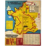 Original Sport Poster Tour de France Map Cycling 1960
