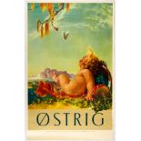 Original Travel Poster Austria Cupid Mountains Amanita Mushroom