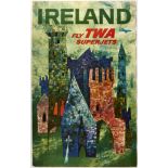 Original Travel Poster Ireland Fly TWA Superjets David Klein