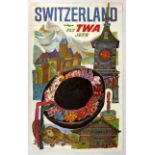Original Travel Poster Switzerland Fly TWA Jets David Klein