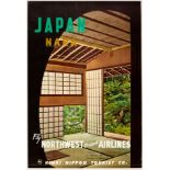 Original Travel Poster Japan Nara Tea Ceremony Northwest Orient Airlines