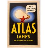 Original Advertising Poster Atlas Lamps Fluorescent Lighting Large Art Deco