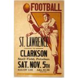 Original Sport Poster College Football St Lawrence Clarkson USA