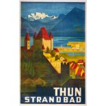 Original Travel Poster Thun Strandbad Switzerland
