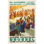 Original Travel Poster Brussels General World Exhibition