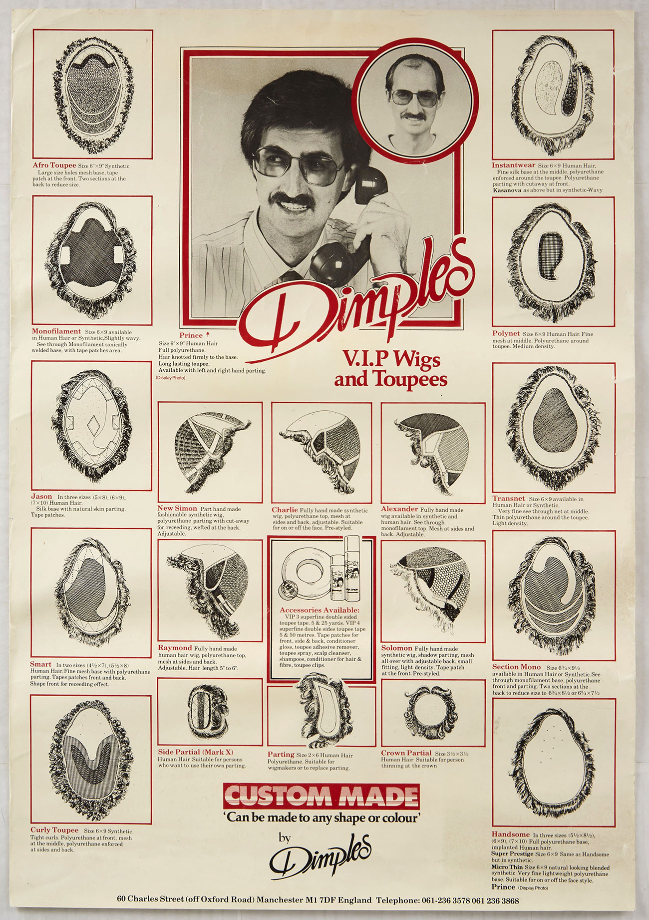 Original Advertising Poster Dimples VIP Wigs and Toupes