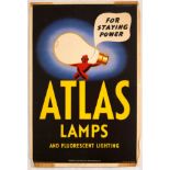 Original Advertising Poster Atlas Lamps Fluorescent Lighting Small Art Deco
