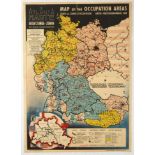 Original Propaganda Poster Atlanta Map Occupation Areas Germany USSR US Berlin