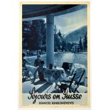 Travel Poster Sejours en Suisse Swimming Mountains Switzerland