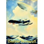 Advertising Poster Deutsche Reichspost Zeppelin Aquaplane Nazi