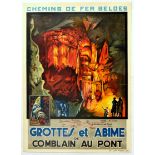 Travel Poster Grottes Et Abime Grotto Cave Of Comblain Belgium Railways