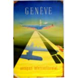 Travel Poster Geneva International Airport Airline Switzerland