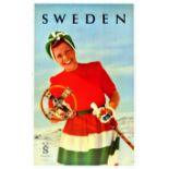 Travel Poster Sweden Ski Lady Skier