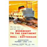 Travel Poster Hull Rotterdam Humber Lines Railway Car Ferry