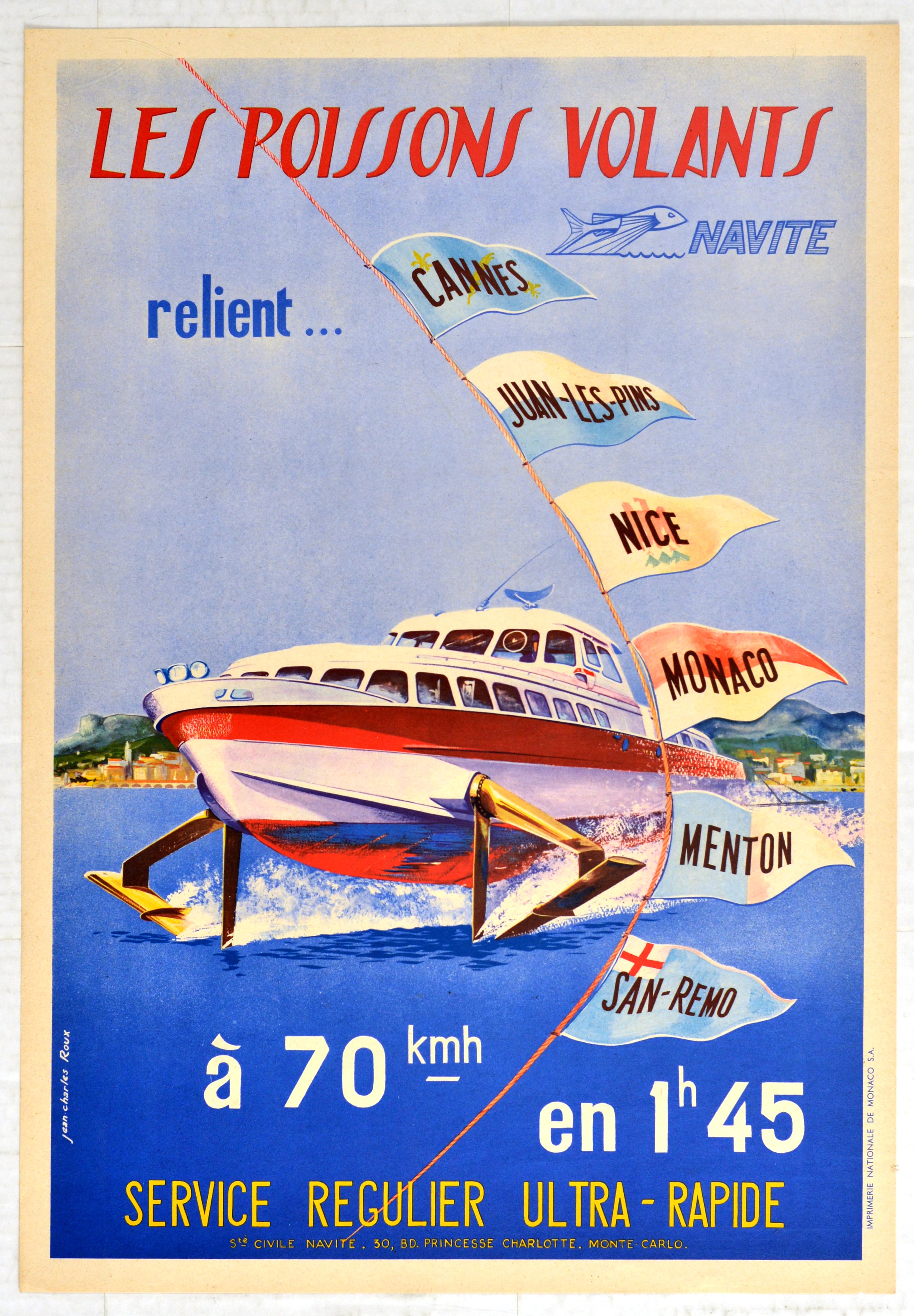 Travel Poster Navite Hydrofoil French Riviera Cannes Monaco