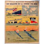 War Poster Sea War WWI France Submarines Navy