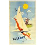 Travel Poster Holland Summer Sailing Diving Swimming Windmill