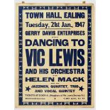 Advertising Poster Dancing to Vic Lewis Jazz Ealing London