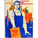 Propaganda Poster Communist Thrift USSR Worker