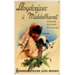 Travel Poster Mediterranean Cruises Hapag Norddeutscher Lloyd
