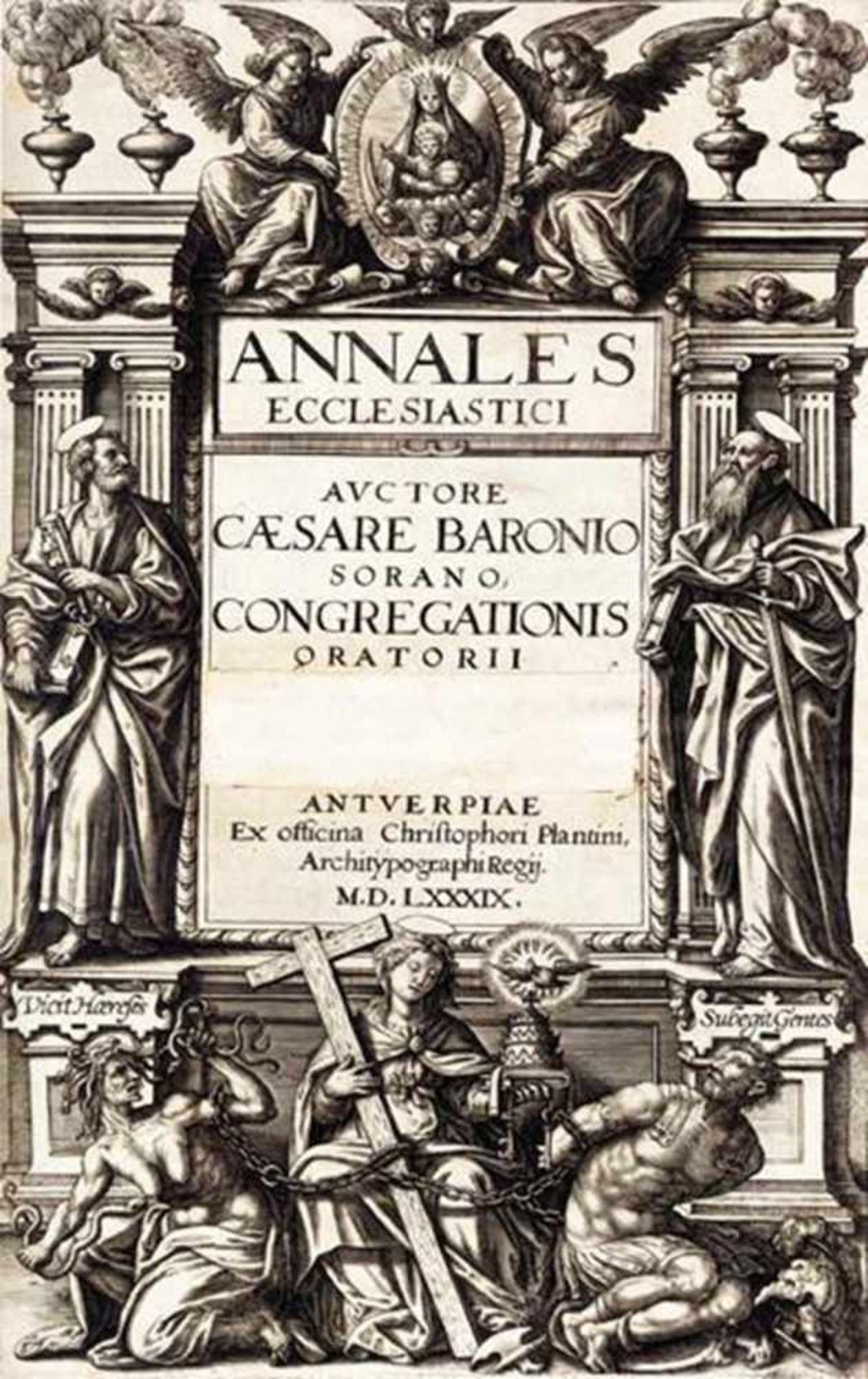 Baronius,C.Annales ecclesiastici. Bde. 1-12. Antwerpen, Moretus für Plantin 1589-1609. Fol. Mit