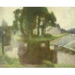 Inskip, John Henry(1864-1947, britisch). Uferlandschaft mit Bäumen. Öl auf Lwd. auf Holzplatte