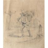Niederländischer Zeichner(19. Jh.). Ein Mann mit Kiepe steht an einer Weggabelung nach 's-Grave