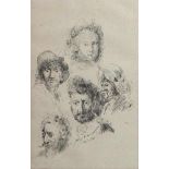 Rembrandt van Rijn, Harmensz(1606 Leiden - Amsterdam 1669) nach. 6 versch. Köpfe auf 1 Bl. Anon