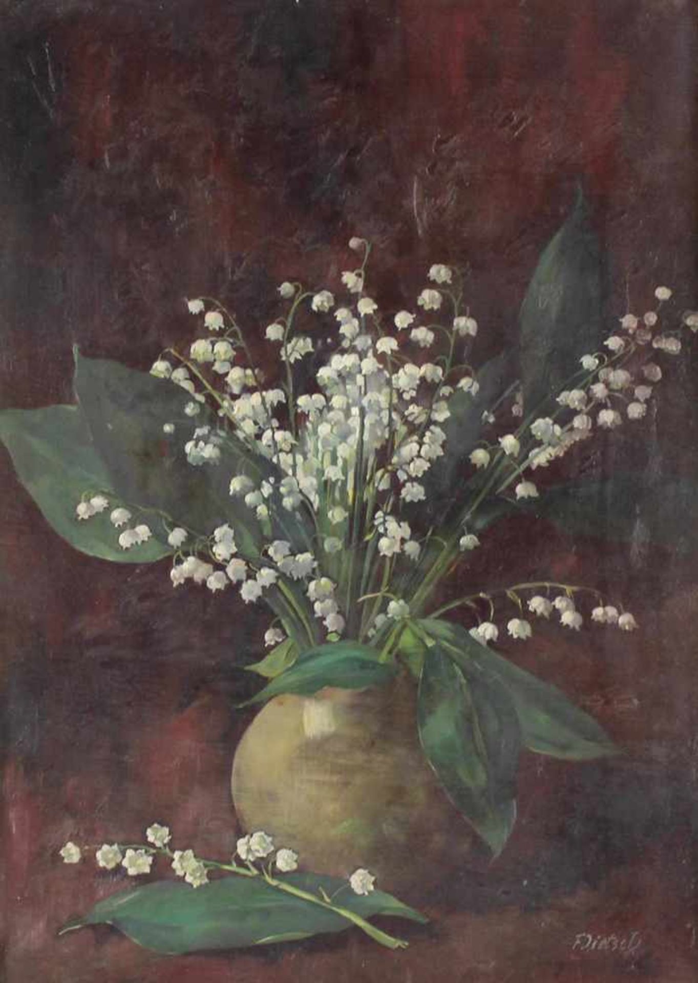 Dietsch, Friedrich(1889 Zeulenroda - Heidenheim 1961). Blumenstillleben mit Maiglöckchen. Öl au - Bild 2 aus 4