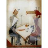 Werner, Josef(1945 Kraslice). 'Im Café'. Farbradierung. 79 x 59 cm. Sign., betitelt u. bez. 'e.
