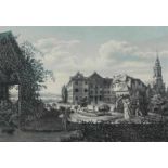 Burkhardt, Kaspar(1810 Zürich 1882). 'Das Schloss auf der Insel Meinau.' Aquatinta in Blautönen
