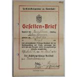 Lehrbriefe.Sammlung von 10 Lehr- und Gesellen-Briefen für versch. Berufe, ca. 1900-1930. Kl.8°-