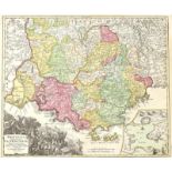 Provence.Provincia Indigenis dicta La Provence. Altkol. Kupf.-Kte. von J. B. Homann, um 1720. M