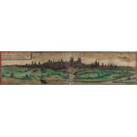 Speyer.'Spira'. Panoramaansicht. Altkol. Radierung aus Braun-Hogenberg, um 1580. 11,5 x 47,5 cm