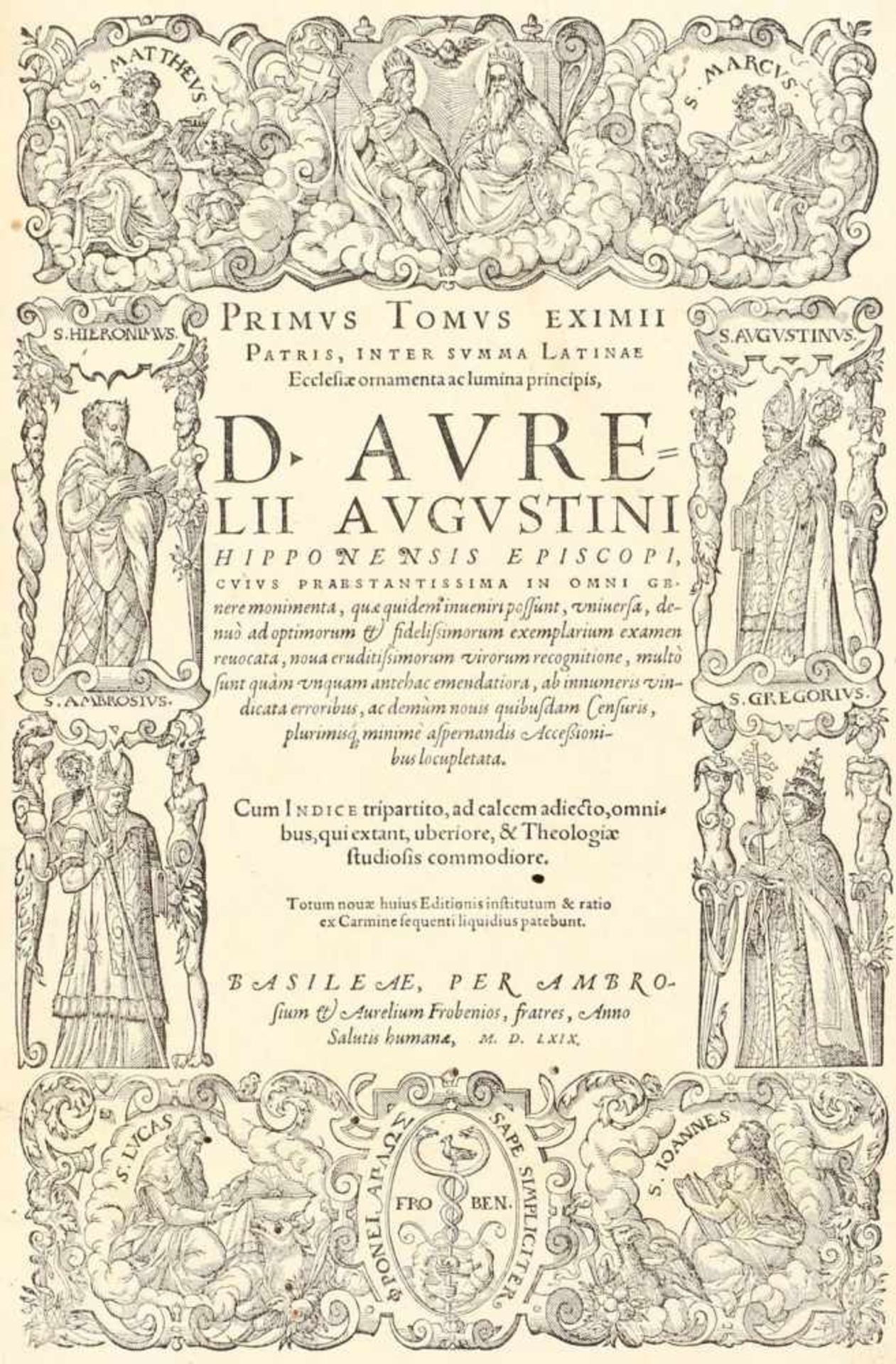 Augustinus,A.(Opera). Ed. Erasmus Roterodamus. 10 in 9 Bdn. u. Index, zus. 10 Bde. Basel, A.Fro - Bild 2 aus 5