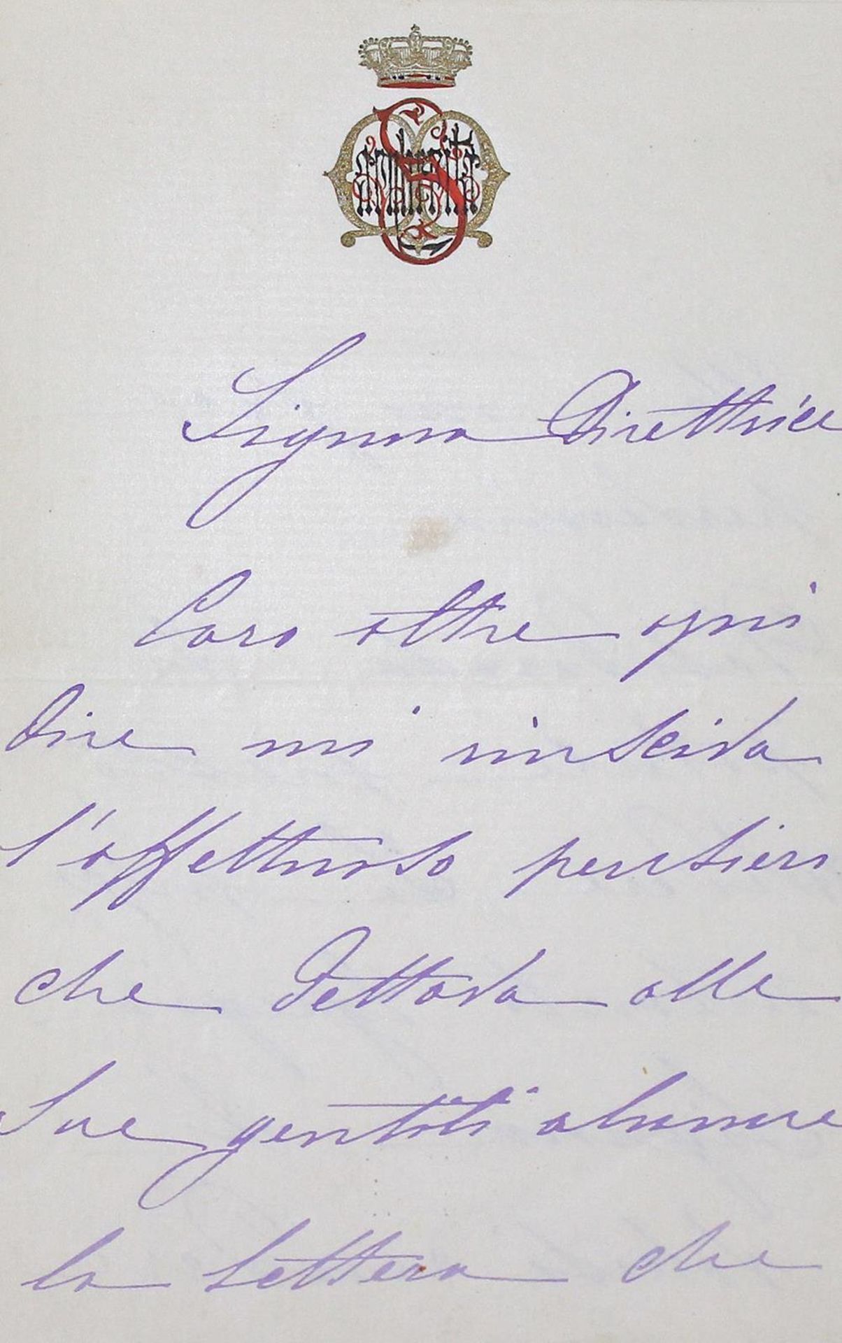 Margarethe Königin von Italien(1851-1926). Eh. Brief mit Unterschrift 'Margherita di Savoia', d