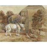 Verschuur, Wouterus I.(1812 Amsterdam - Vorden 1874). Pferd u. Gänse auf dem Bauernhof. Aquarel