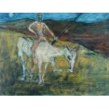Weitemeier, Herbert(1935 Berlin 1998). Männlicher Akt zu Pferd, wohl Don Quijote. Öl auf Hartfa
