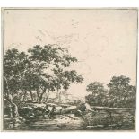 Naiwinx, Herman(1623 Schoonhoven - Hamburg 1670). Landschaft mit Fluss und Wald. Radierung auf