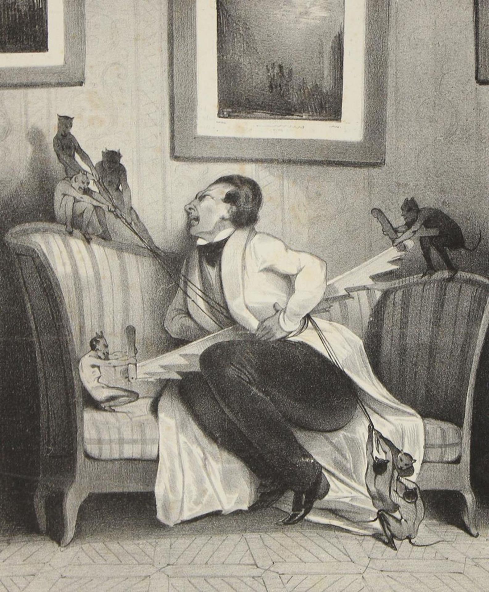 L'imagination. Le medecin.La Colique. Lith. von Benard bei Aubert auf dünnem Karton, um 1860. 2