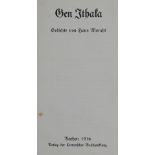 Moraht,H.(L).Gen Ithaka. Gedichte. Aachen, Cremer 1916. Gr.-8°. 82 S. Dunkelblauer OHldr. mit g