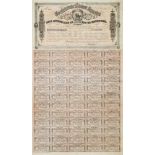 Aktie.Aktie (1.000 Dollar) der Konföderierten Staaten von Amerika, Richmond 1.3. 1864. 70 x 43