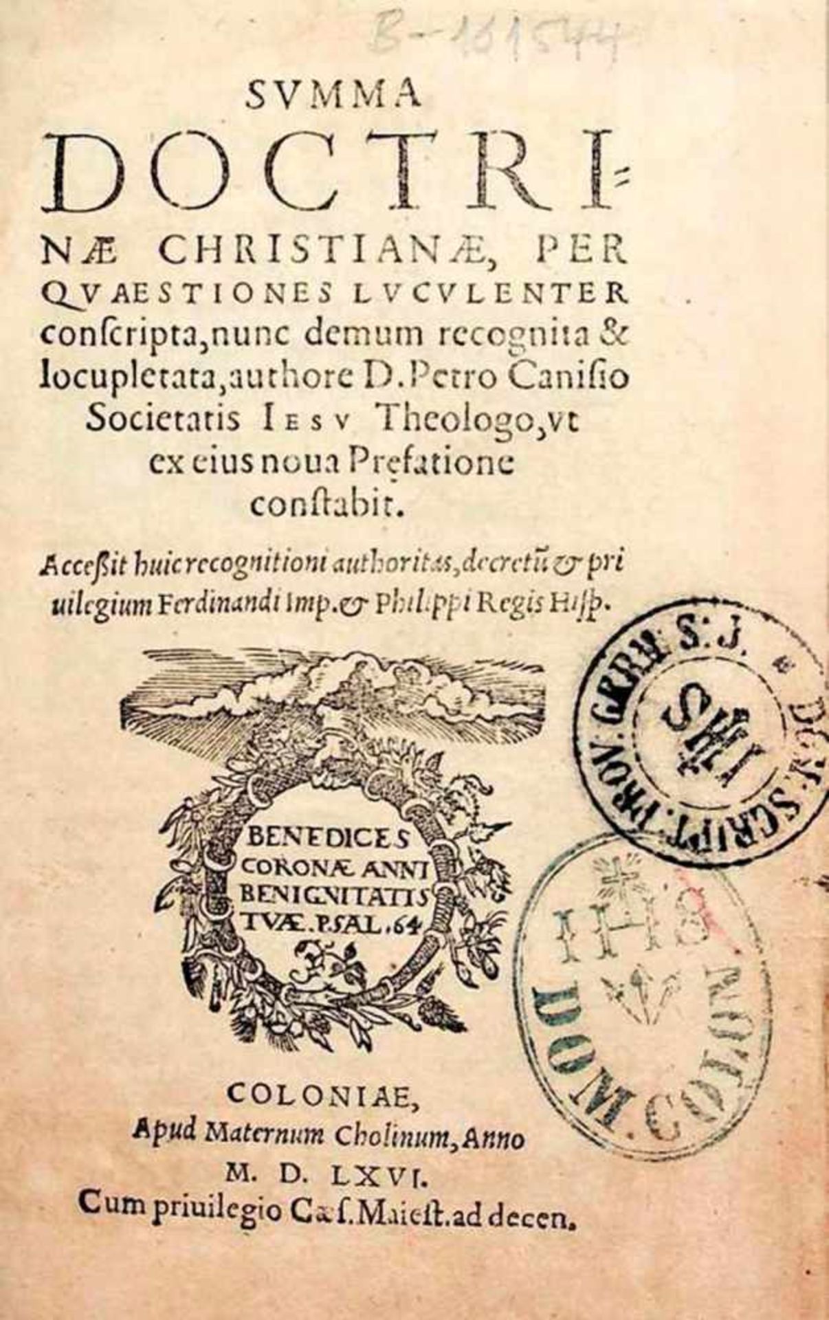 Canisius,P.S.Svmma doctrinae Christianae, per qvaestioneslvcvlenter conscripta, nunc demum reco