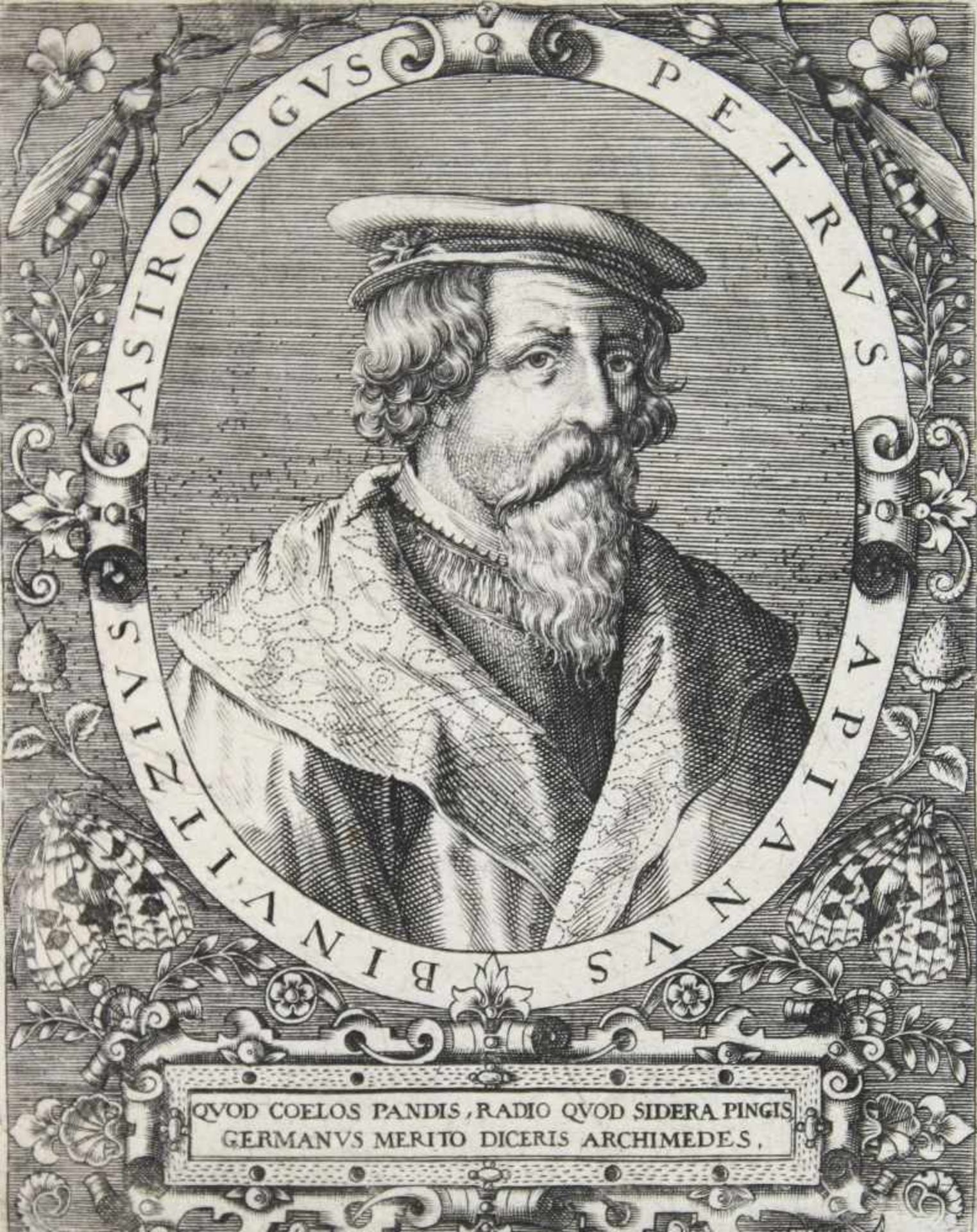 Apian, Peter.(1495-1552). Binvitzius Atrologus Petrus Apianus. Brustbild des Astrononen, Mathem