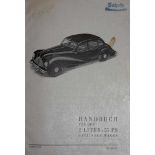 BMW.Handbuch für 2 Liter 55 PS 6-Zylinder Limousine 340-2. Eisenach 1952. Mit zahlr. Abb. 83 S.