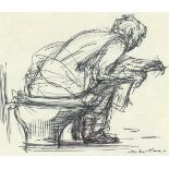 Riester, Rudolf(1904 Waldkirch - Freiburg i.B. 1999). Zeitungsleser auf Toilette. Tuschzeichnun