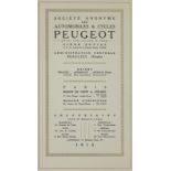 Peugeot.Automobiles Peugeot. Paris 1913. Gr.8°. Mit 1 gefalt. Taf. u. einigen Textabb. 22 S., 1