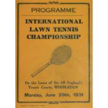 Wimbledon.Programme. International Lawn Tennis Championship. Monday, June 29 th, 1931.