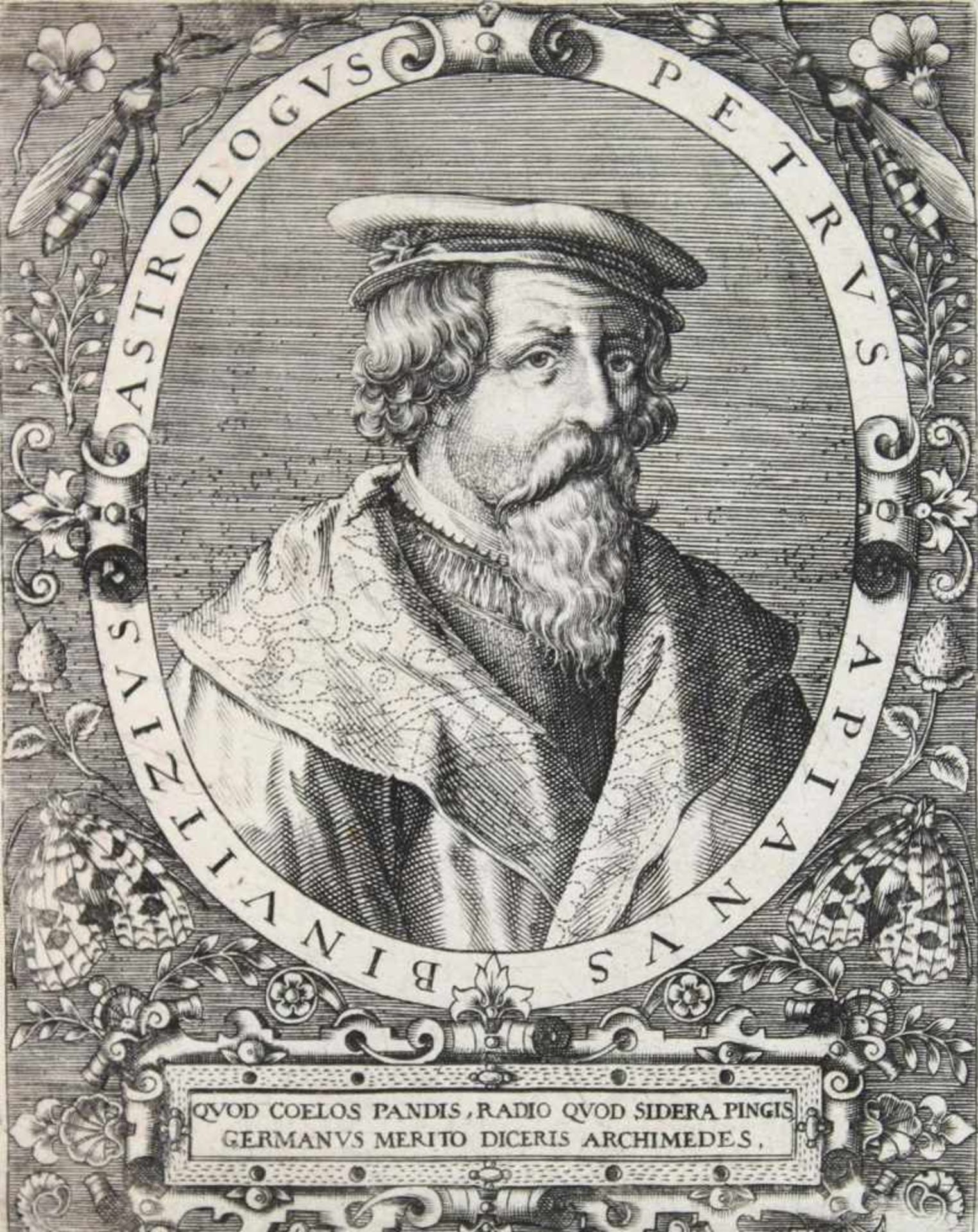 Apian, Peter.(1495-1552). Binvitzius Atrologus Petrus Apianus. Brustbild des Astrononen, Mathem - Image 2 of 3